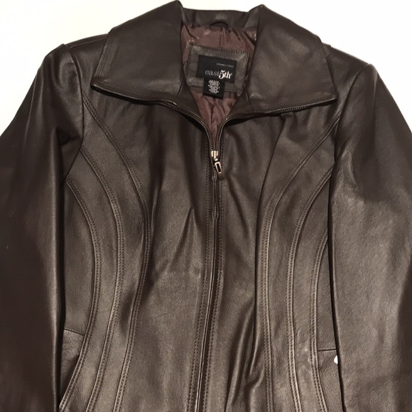 NWT EAST 5th Genuine leather coat jacket petite small PS Fontana brown nice! - Picture 12 of 14